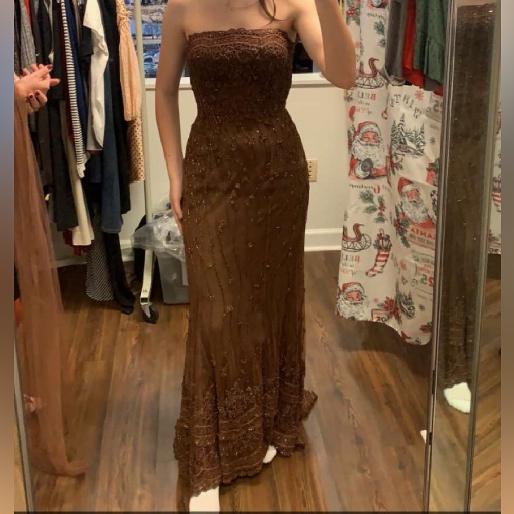 Vintage Stephen Yearick Brown Beaded Evening Dress